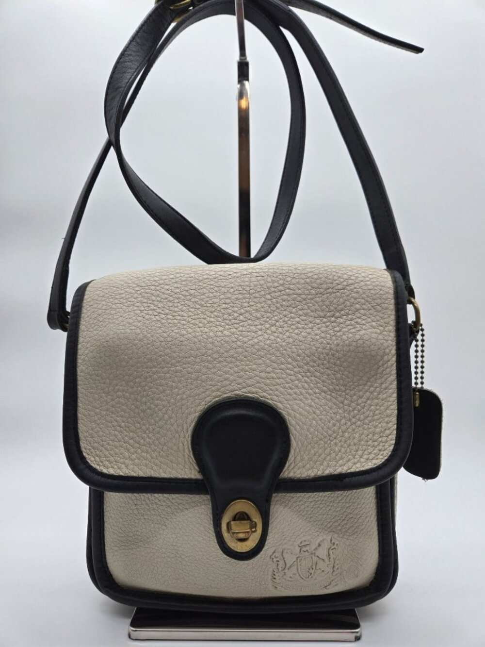 Vintage Mitchell USA Tan Black Front Flap Crossbody Bag Restored 80s 90s
